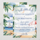 Waterverf strand scène bruiloft kaart (Voorkant / Achterkant)