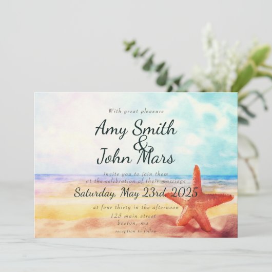 Waterverf strand scène met staarvis kaart (Staand voorkant)