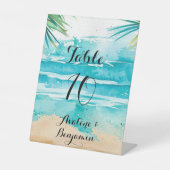 Waterverf Strand Scène Trouwtafel nummer Reclamebord Met Voetstuk (Voorkant)