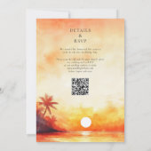 Waterverf Strand Sinaasappel Sunset QR Code Huweli Kaart (Achterkant)