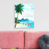 Waterverf Strand Tropisch Blauw Groen Flamingo Canvas Afdruk (Insitu (Woonkamer))