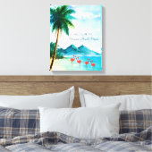 Waterverf Strand Tropisch Blauw Groen Flamingo Canvas Afdruk (Insitu (Slaapkamer))