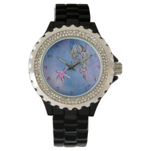 *~* Waterverf strand Zee Jelly Fish Star Chic Horloge