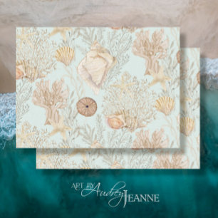 Waterverf Strand Zee Koraal Zeester Shell Blauw Tissuepapier