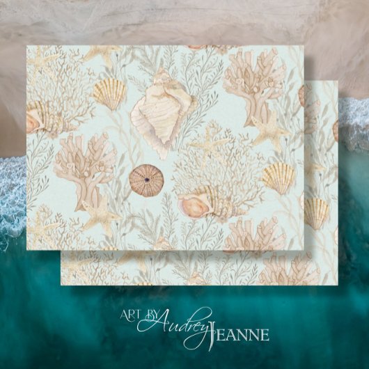 Waterverf Strand Zee Koraal Zeester Shell Blauw Tissuepapier