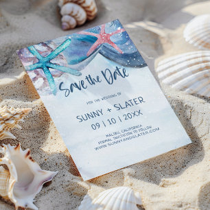 Waterverf Strand Zeesterren Zee Schelpen Schelpenf Save The Date