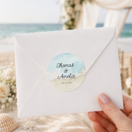 Waterverf Strand Zomer Bruiloft op het Strand Ronde Sticker