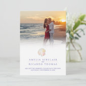 Waterverf strandbruiloft met Shellharart Save The Date (Staand voorkant)