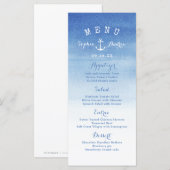 Waterverf strandbruiloft nautical anchor menukaart (Voorkant / Achterkant)