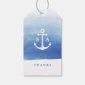 Waterverf strandbruiloft nautical anchor monogram cadeaulabel (Voorkant)