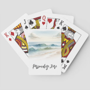 Waterverf Strandgolven Kust Strand Bruiloft Pokerkaarten