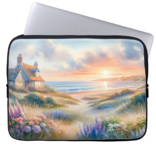 Waterverf Strandhuis Zonsondergang Duinen Laptop Sleeve