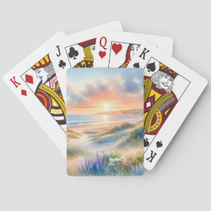 Waterverf Strandhuis Zonsondergang Duinen Pokerkaarten