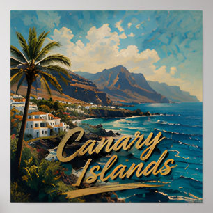 Waterverf Strandlandschap Canarische Eilanden Poster