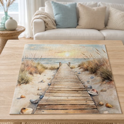 Waterverf Strandpromenade bij Zonsondergang Legpuzzel
