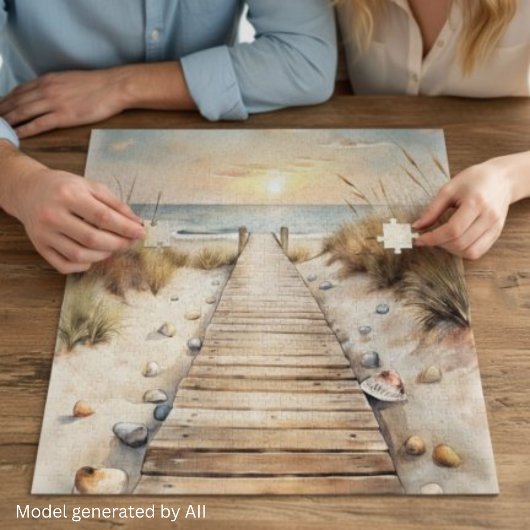 Waterverf Strandpromenade bij Zonsondergang Legpuzzel