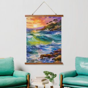 Waterverf strandscène hangend wandkleed