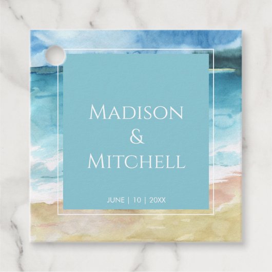 Waterverf strandverbinding bestemming oceaan bedankjes labels (Voorkant)