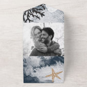 Waterverf strandvis koraal blauw huwelijk all in one uitnodiging (Buitenkant)