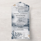 Waterverf strandvis koraal blauw huwelijk all in one uitnodiging (Binnen)