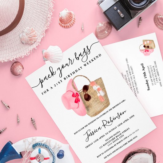 Waterverf strandzak verjaardagscurprogramma weekei kaart