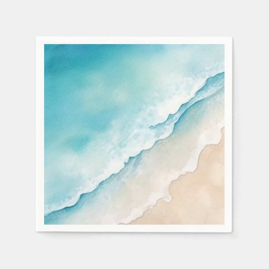 Waterverf strandzand en blauw zee servet (Voorkant)