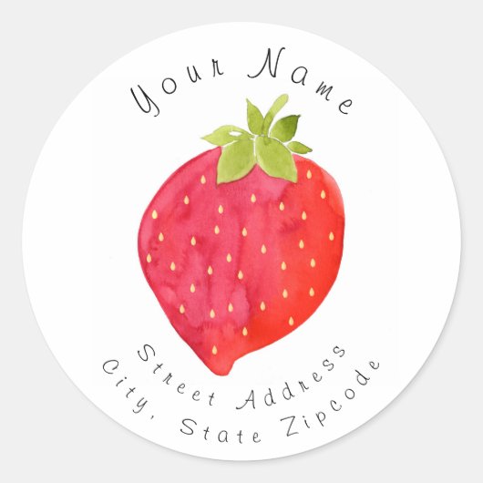 Waterverf Strawberry-adreslabel Ronde Sticker (Voorkant)