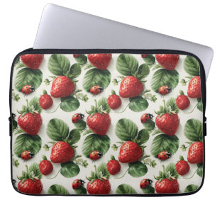 Waterverf Strawberry and Ladybug Naadloos Patroon Laptop Sleeve