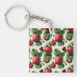 Waterverf Strawberry and Ladybug Naadloos Patroon Sleutelhanger