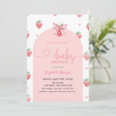 Waterverf Strawberry Bow Baby shower Kaart (Staand voorkant)
