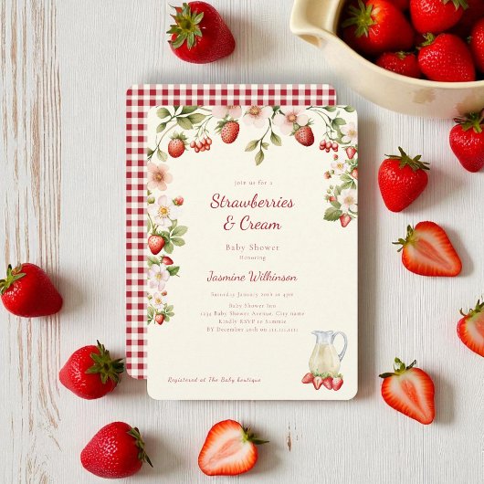 Waterverf Strawberry Cream Baby shower Kaart