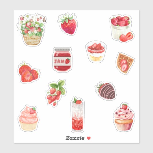 Waterverf Strawberry Lover Collage Sticker (Vel)