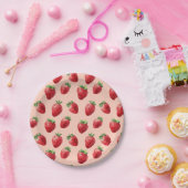 Waterverf Strawberry Pattern Pastelroze Papieren Bordje (Feest)