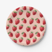 Waterverf Strawberry Pattern Pastelroze Papieren Bordje (Voorkant)