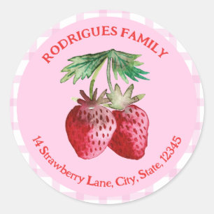 Waterverf Strawberry Roze en Rood Retour Adres Ronde Sticker