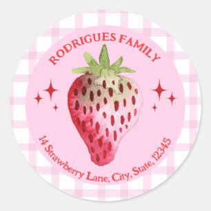 Waterverf Strawberry Roze en Rood Retour Adres Ronde Sticker