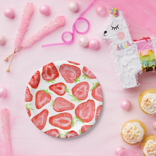 Waterverf strawberry snijdt patroon papieren bordje (Feest)
