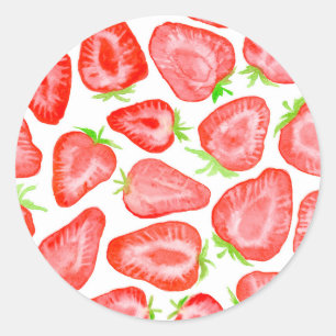 Waterverf strawberry snijdt patroon ronde sticker