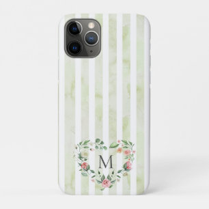 waterverf strepen florale borstmonogram iPhone 11 pro hoesje