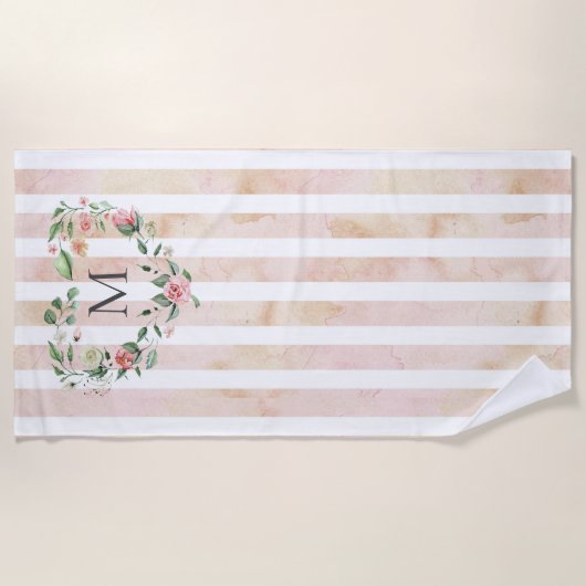 waterverf strepen florale borstmonogram strandlaken (Voorkant)