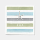 Waterverf strepen monogram rustige strandbruiloft servetten (Voorkant)
