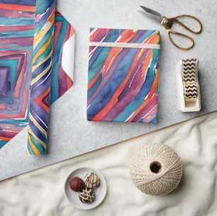 Waterverf strepen Oranje, Roze Blauw Groen Paars  Cadeaupapier