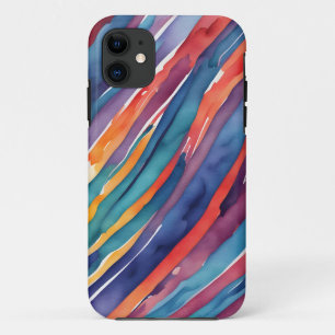 Waterverf Strepen Oranje, Roze Blauw Groen Paars iPhone 11 Hoesje