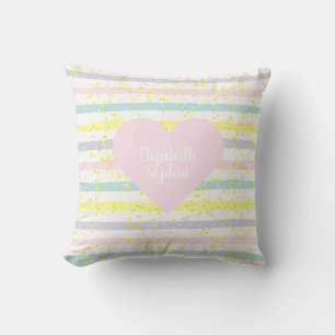 Waterverf Strepen Roze Hart Kussen