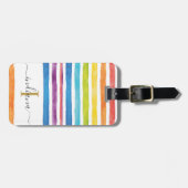 Waterverf Stripe Monogram Script Aangepast Bagagelabel (Voorkant horizontaal)