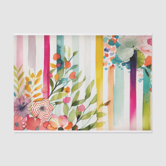 Waterverf Stripe Speelse Whimsical Roze Decoupage Tissuepapier (Voorkant)