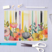 Waterverf Stripe Speelse Whimsy Flowers Decoupage Tissuepapier (Craft)