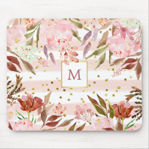 Waterverf Stripes en Floral met goudStippen Muismat