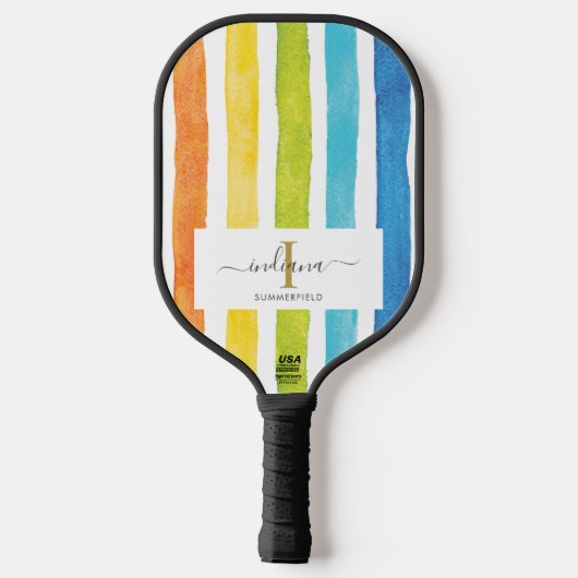 Waterverf Stripes Monogram Script Naam Pickleball Paddle (Achterkant)