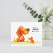 Waterverf striphond en muis met kaas feestdagenkaart (Staand voorkant)